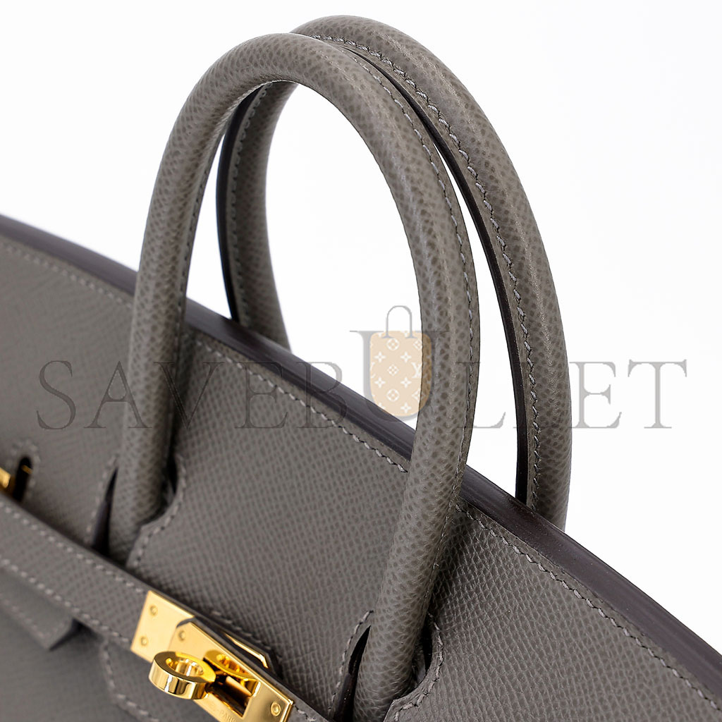 H**mes birkin 25 epsom leather pewter grey gold buckle luxury bag 2935397569 (25*20*13cm)